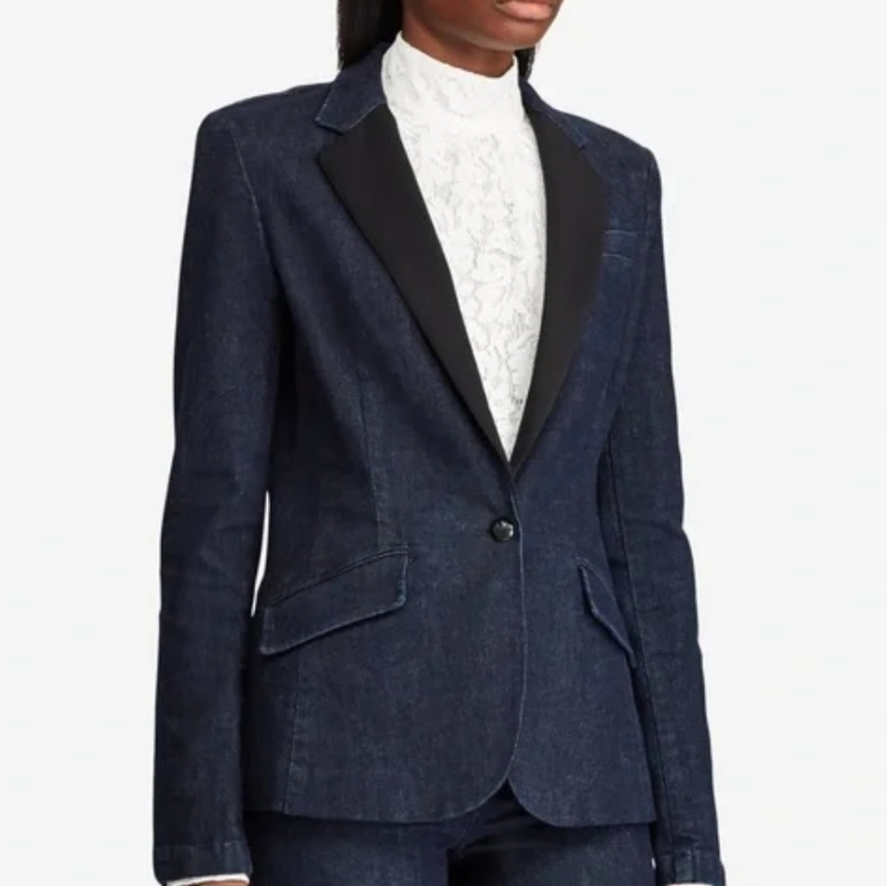 Lauren Ralph Lauren s10 denim w black accent blazer